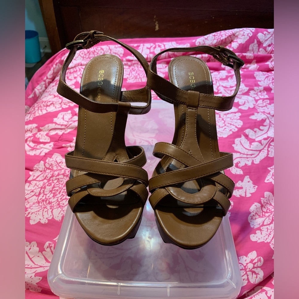 BCBGeneration leather strappy platform heels brow… - image 3